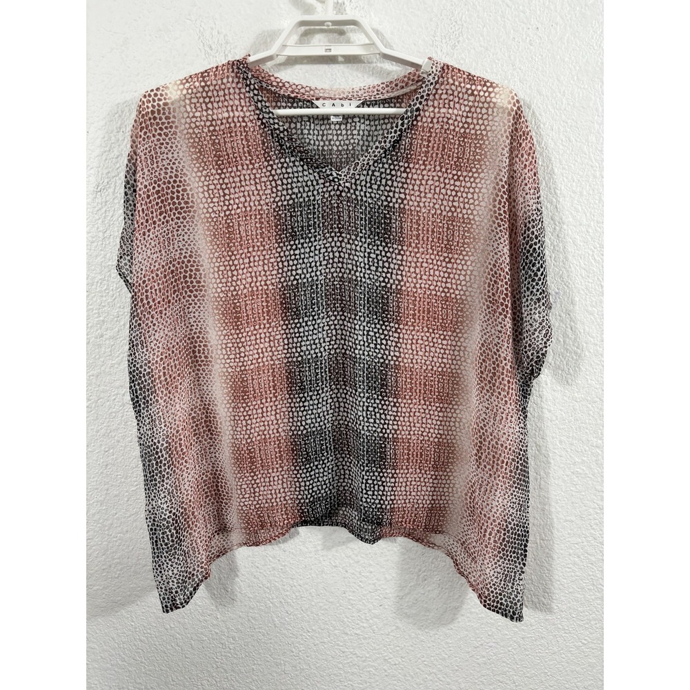 CAbi Sheer Top Womens Small Brown Black Abstract Dot Print‎ Blouse Pullover